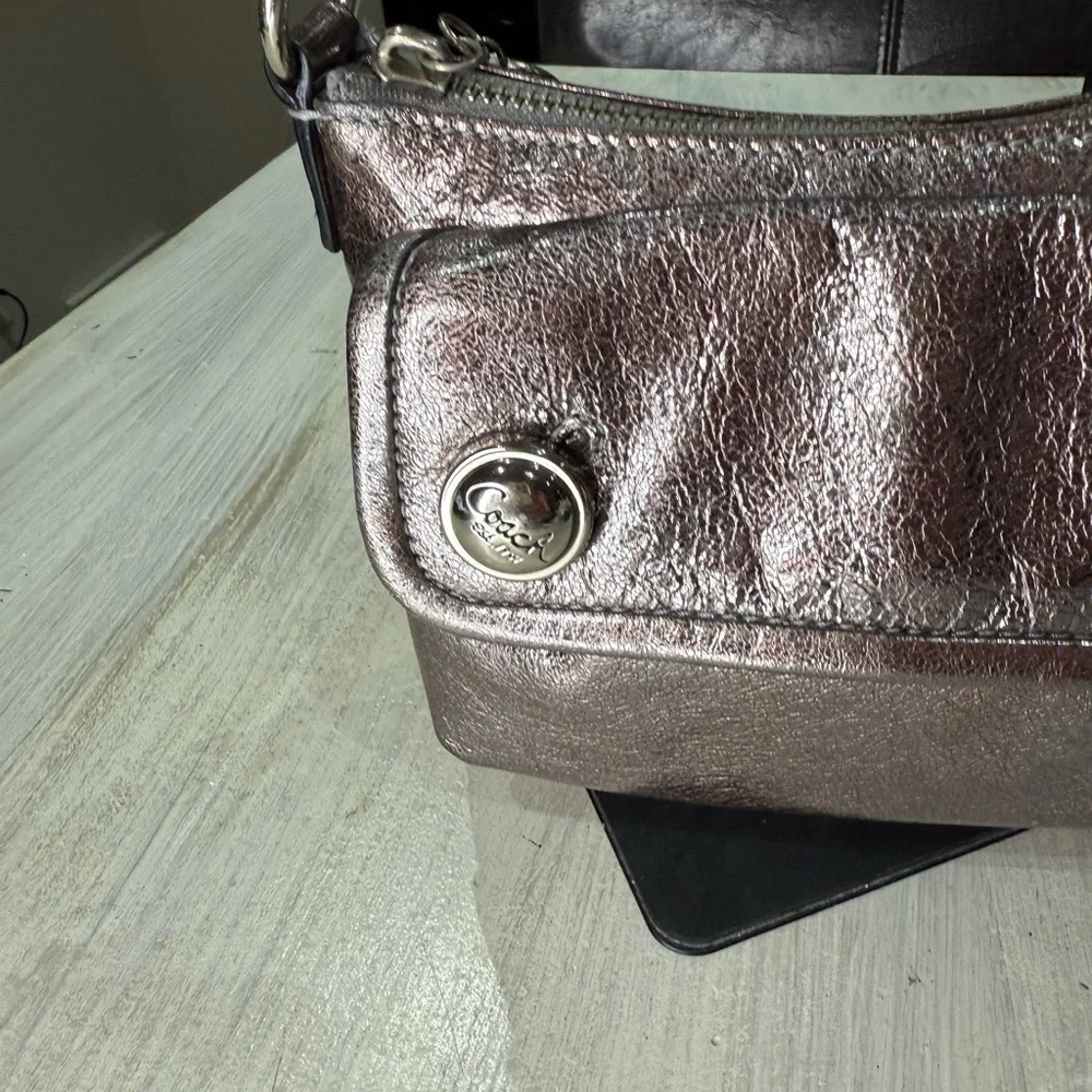 Coach Poppy Pink Metallic Double Button Leather Crossbody